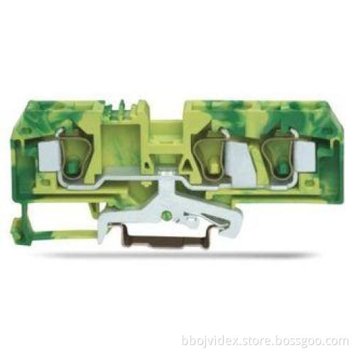600V 50AMP 3 Conductor Ground Spring Terminal Blocks , Gree